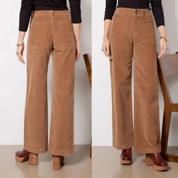 Faherty Wide Leg Pants in Brown - Picture 1 of 16
